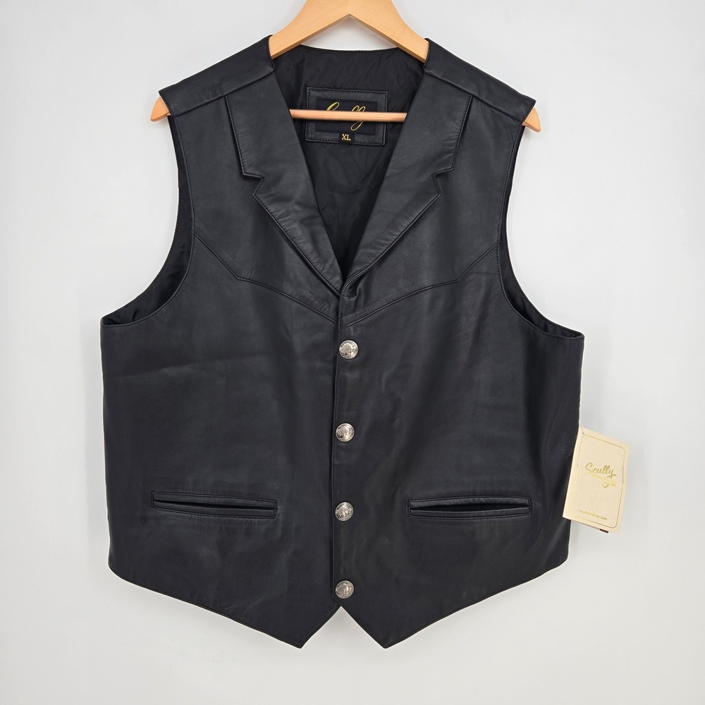 NWT Scully Lambskin Leather Vest Mens XL Buffalo Nickel Snap Biker Western Black